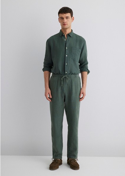 Yeşil Keten Pantolon 0010358-71598