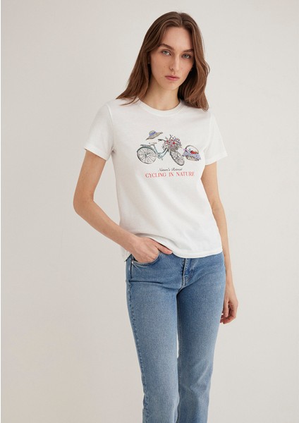 Bisiklet Baskılı Ekru Tişört 1613198-70057