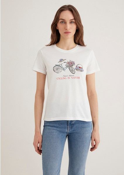 Bisiklet Baskılı Ekru Tişört 1613198-70057