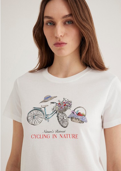 Bisiklet Baskılı Ekru Tişört 1613198-70057