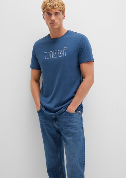 Mavi Logo Baskılı Mavi Tişört 065781-90609