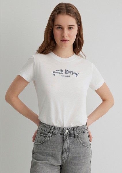 Köpek Baskılı Ekru Tişört 1613194-70057