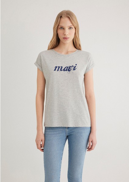 Mavi Logo Baskılı Gri Tişört 166422-25702