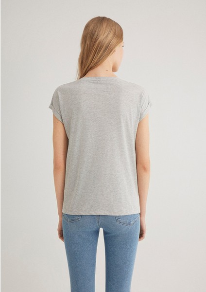 Mavi Logo Baskılı Gri Tişört 166422-25702