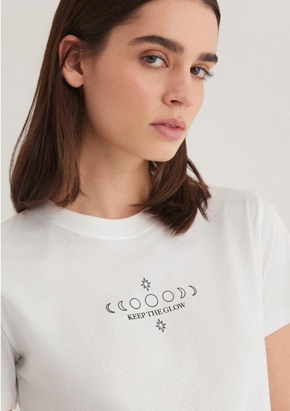 Astroloji Baskılı Ekru Tişört 1612947-70057