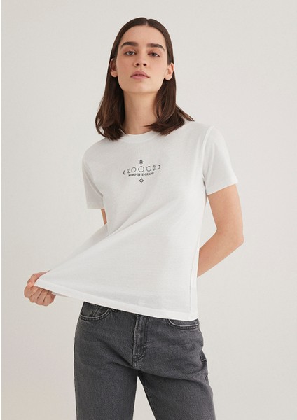 Astroloji Baskılı Ekru Tişört 1612947-70057