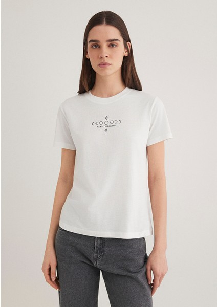 Astroloji Baskılı Ekru Tişört 1612947-70057