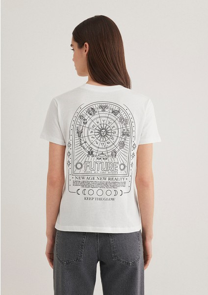 Astroloji Baskılı Ekru Tişört 1612947-70057