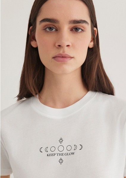 Astroloji Baskılı Ekru Tişört 1612947-70057