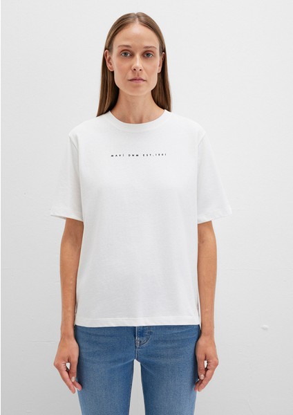 Mavi Baskılı Ekru Tişört 1613147-70057