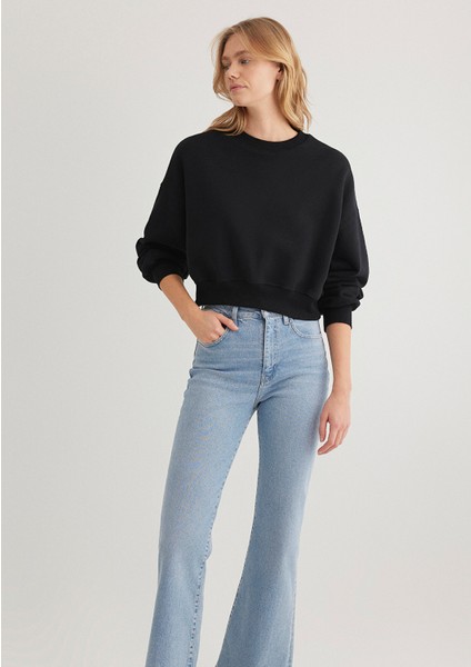 Bisiklet Yaka Siyah Basic Sweatshirt 1S10307-900