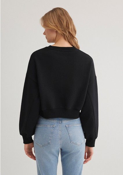 Bisiklet Yaka Siyah Basic Sweatshirt 1S10307-900