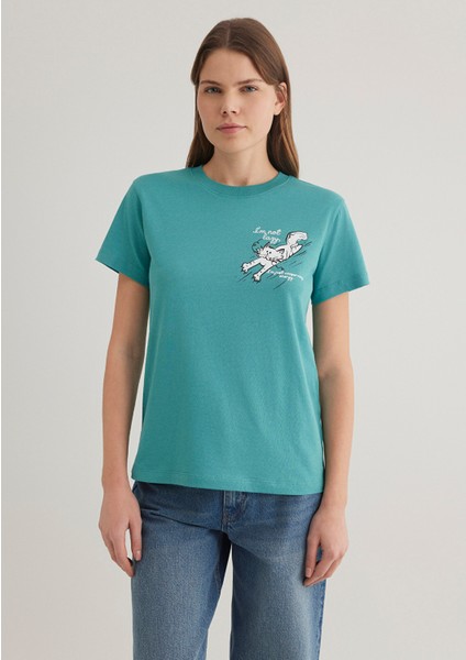 Kedi Baskılı Yeşil Tişört 1612233-71823