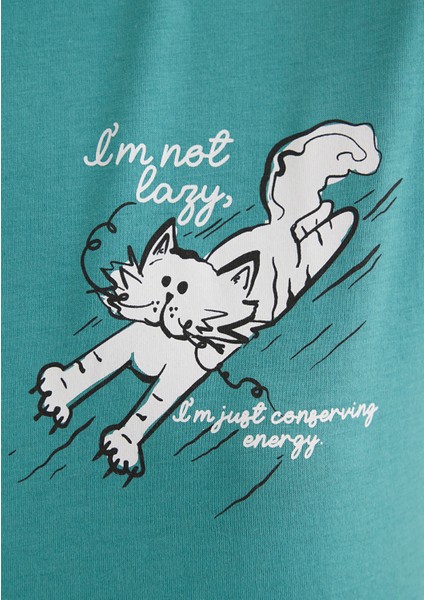 Kedi Baskılı Yeşil Tişört 1612233-71823