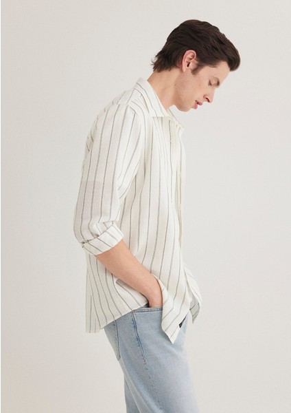 Haki Çizgili Gömlek 0211384-80692