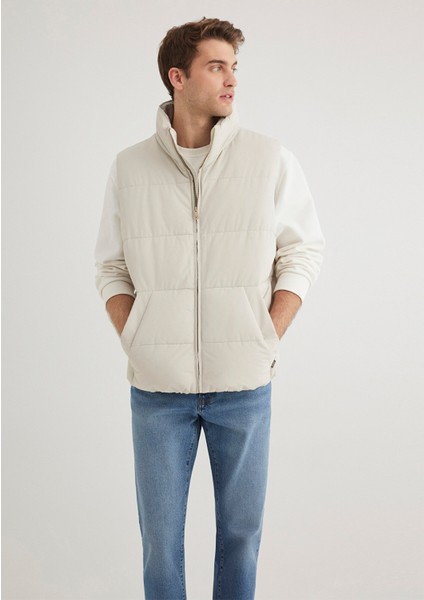 Kapüşonlu Bej Şişme Yelek 0110556-70144