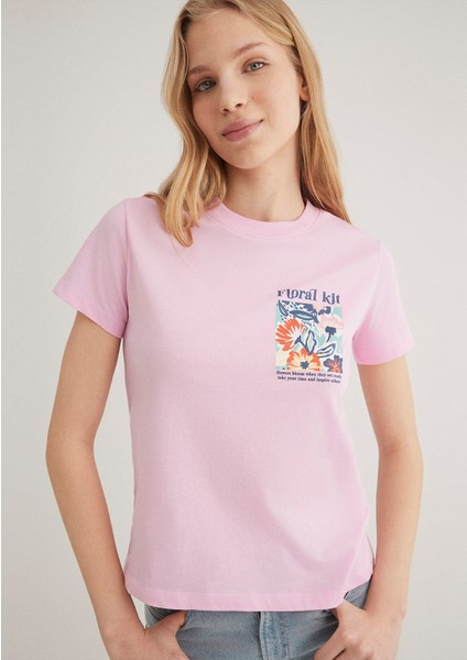Çiçek Baskılı Pembe Tişört 1612956-71117