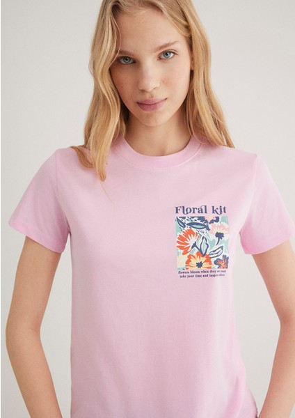 Çiçek Baskılı Pembe Tişört 1612956-71117