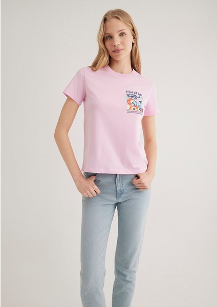 Çiçek Baskılı Pembe Tişört 1612956-71117