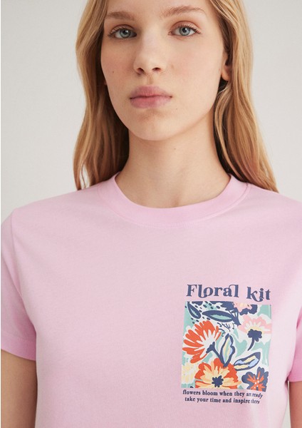 Çiçek Baskılı Pembe Tişört 1612956-71117