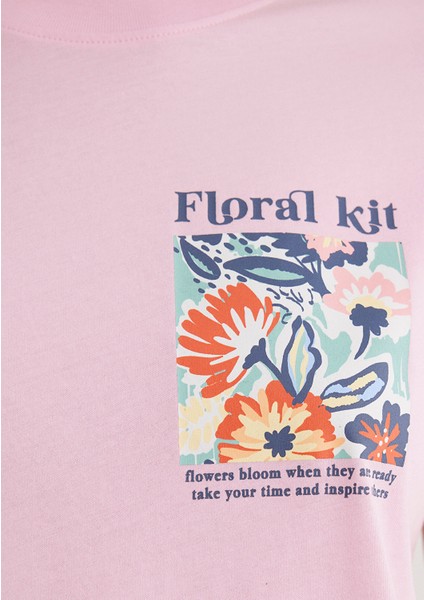 Çiçek Baskılı Pembe Tişört 1612956-71117