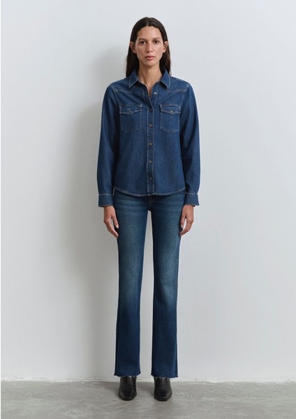 Angela Classic Denim Koyu Mavi Jean Gömlek 1210819-89252