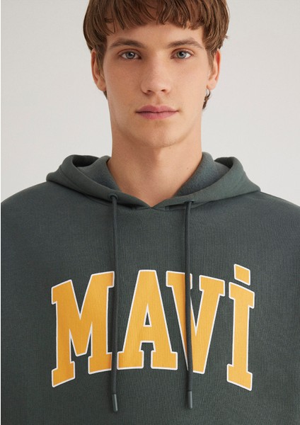 Mavi Logo Baskılı Kapüşonlu Yeşil Sweatshirt 067149-71598