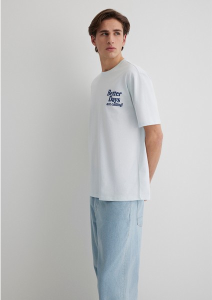Better Days Baskılı Açık Mavi Tişört 0612462-70793