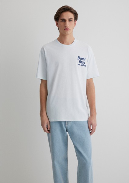 Better Days Baskılı Açık Mavi Tişört 0612462-70793