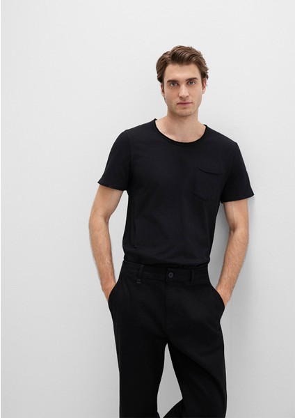 Dikişli Cep Detaylı Siyah Tişört 062772-26341