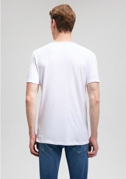 Dikiş Detaylı V Yaka Beyaz Tişört 062773-20843
