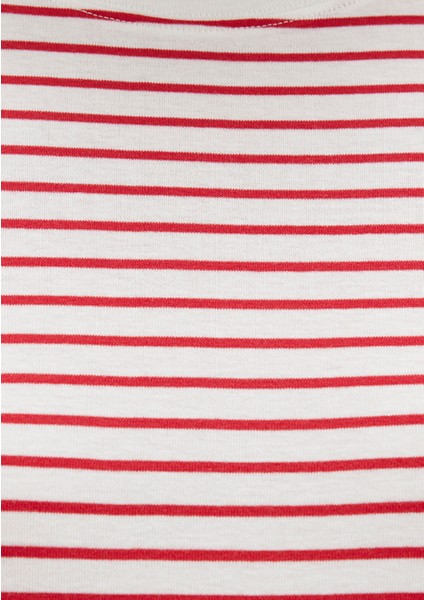 Bisiklet Yaka Çizgili Kırmızı Tişört 1612881-86680