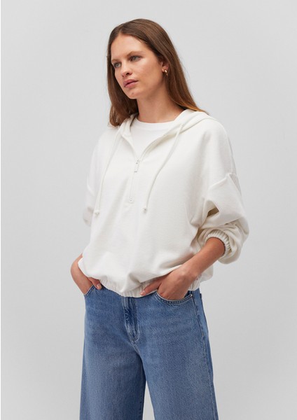 Yarı Fermuarlı Kapüşonlu Beyaz Sweatshirt 1S10248-80194