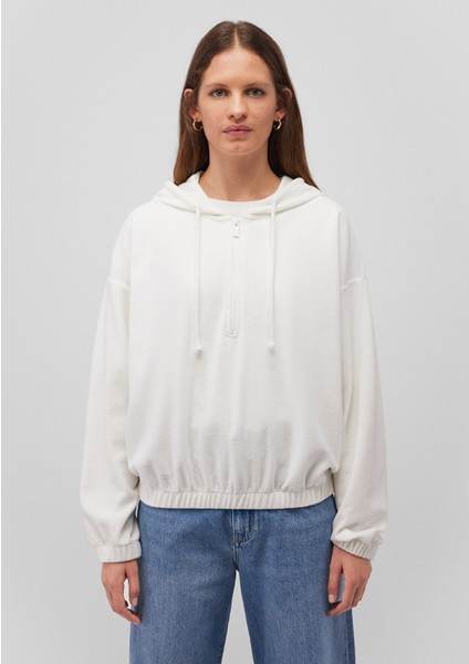 Yarı Fermuarlı Kapüşonlu Beyaz Sweatshirt 1S10248-80194