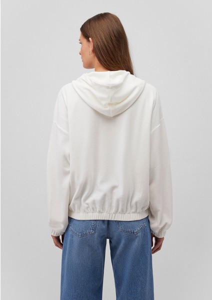 Yarı Fermuarlı Kapüşonlu Beyaz Sweatshirt 1S10248-80194
