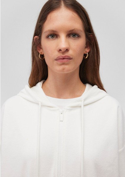 Yarı Fermuarlı Kapüşonlu Beyaz Sweatshirt 1S10248-80194