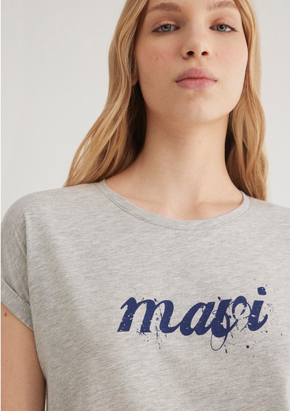 Mavi Logo Baskılı Gri Tişört 166422-25702