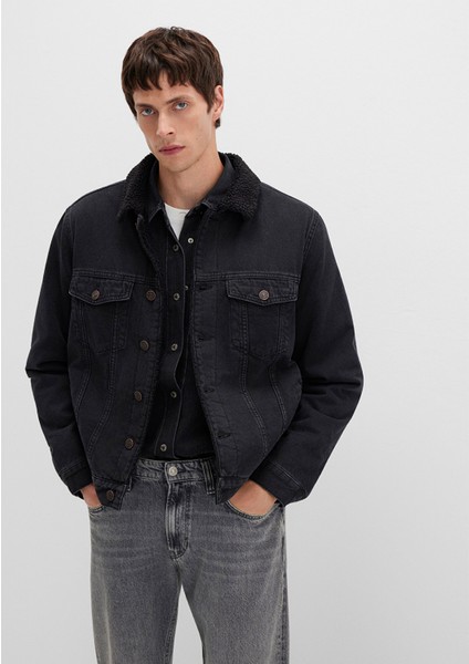 Zander Classic Denim Siyah Suni Kürklü Jean Ceket 0111214-89117