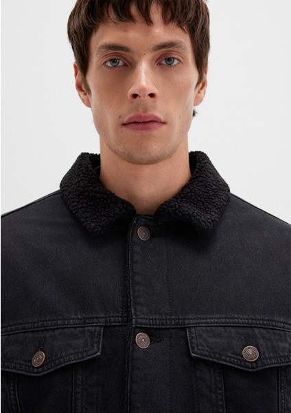 Zander Classic Denim Siyah Suni Kürklü Jean Ceket 0111214-89117