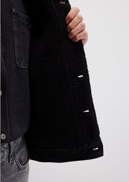 Zander Classic Denim Siyah Suni Kürklü Jean Ceket 0111214-89117