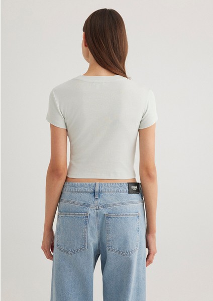 Yeşil Basic Crop Tişört 1600814-71453