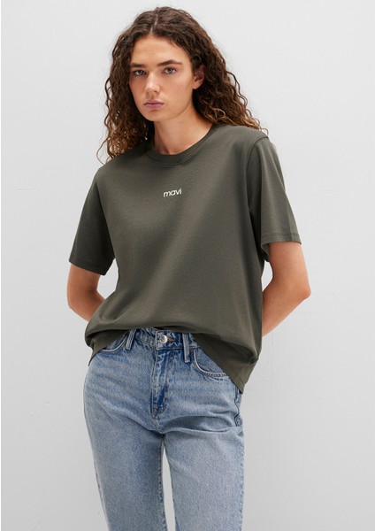 Mavi Logo Baskılı İnterlok Yeşil Tişört 1612829-71553