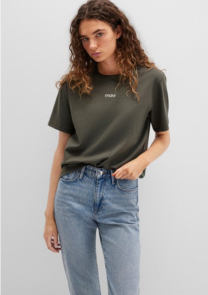 Mavi Logo Baskılı İnterlok Yeşil Tişört 1612829-71553