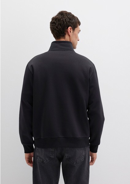 Yarı Fermuarlı Siyah Basic Sweatshirt 0S10278-900