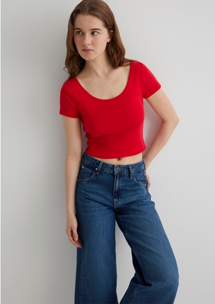 Kırmızı Basic Crop Tişört 1612374-70467
