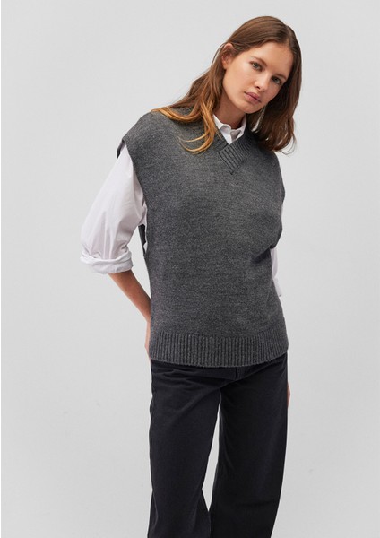Yün Karışımlı V Yaka Gri Süveter 1710573-83096