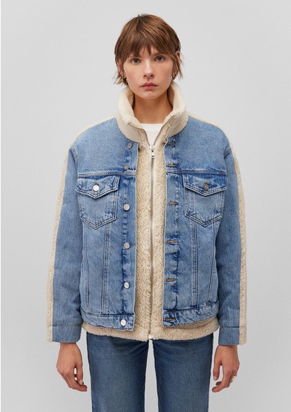 Rubina 90lar Açık Mavi Suni Kürklü Jean Ceket 1110278-88589