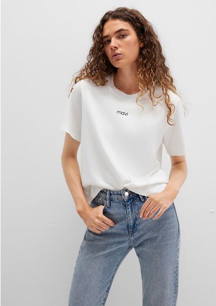 Mavi Logo Baskılı İnterlok Beyaz Tişört 1612829-80194