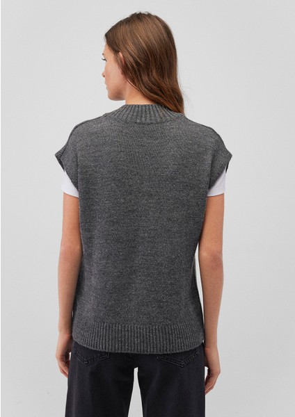 Yün Karışımlı V Yaka Gri Süveter 1710573-83096