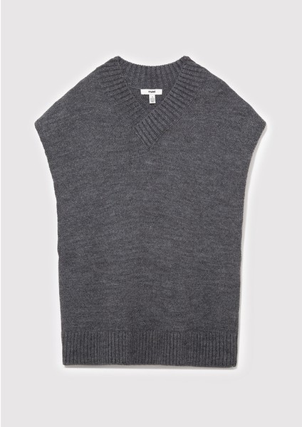 Yün Karışımlı V Yaka Gri Süveter 1710573-83096